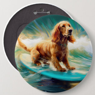 コッカースパニエル犬ビーチ絵画サーフィン 缶バッジ