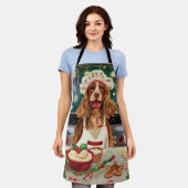 コッカースパニエル犬ホリデーベーキング:フェスティバルクリスマス エプロン (着用した状態)