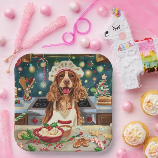 コッカースパニエル犬ホリデーベーキング:フェスティバルクリスマス ペーパープレート (パーティー)