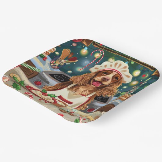 コッカースパニエル犬ホリデーベーキング:フェスティバルクリスマス ペーパープレート (傾斜あり)