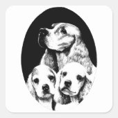 コッカースパニエル犬ママと子犬の芸術 スクエアシール (正面)