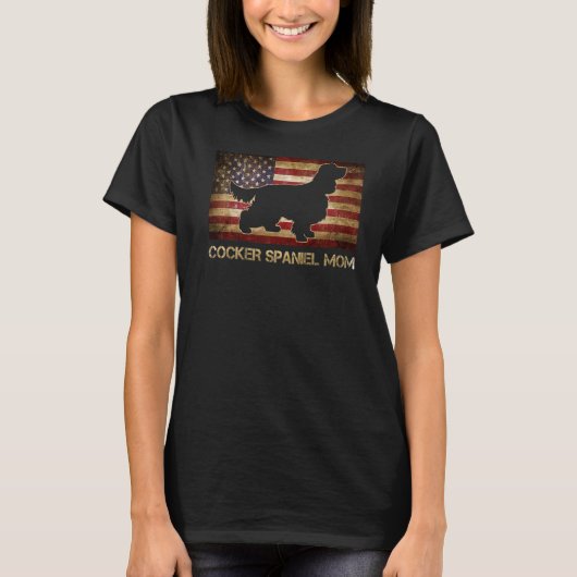 コッカースパニエル犬ママヴィンテージアメリカ国旗の愛国心 Tシャツ (正面)
