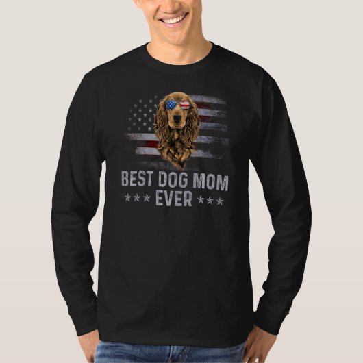コッカースパニエル犬ママヴィンテージアメリカ国旗の愛国心 Tシャツ (正面)