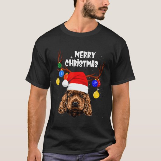 コッカースパニエル犬メリークリスマス Tシャツ (正面)