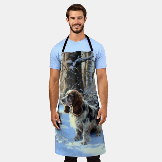 コッカースパニエル犬レッツスノークリスマス エプロン (着用した状態)