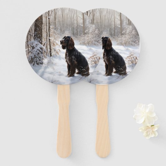 コッカースパニエル犬レッツスノークリスマス ハンドファン (正面&裏面)