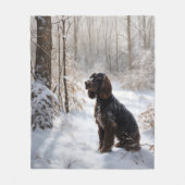 コッカースパニエル犬レッツスノークリスマス フリースブランケット (正面)