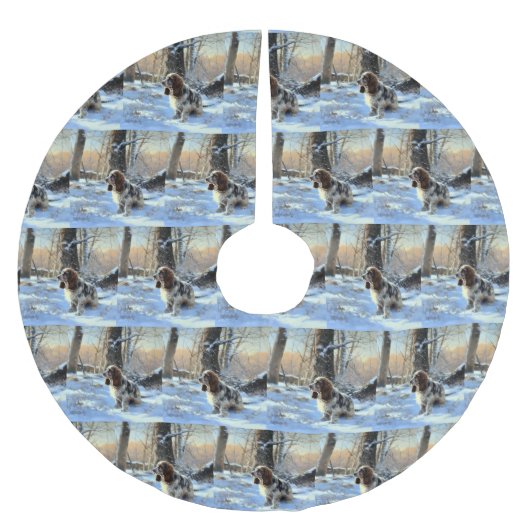 コッカースパニエル犬レッツスノークリスマス ブラッシュドポリエステルツリースカート (正面)