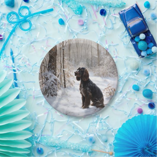 コッカースパニエル犬レッツスノークリスマス ペーパープレート (パーティー)