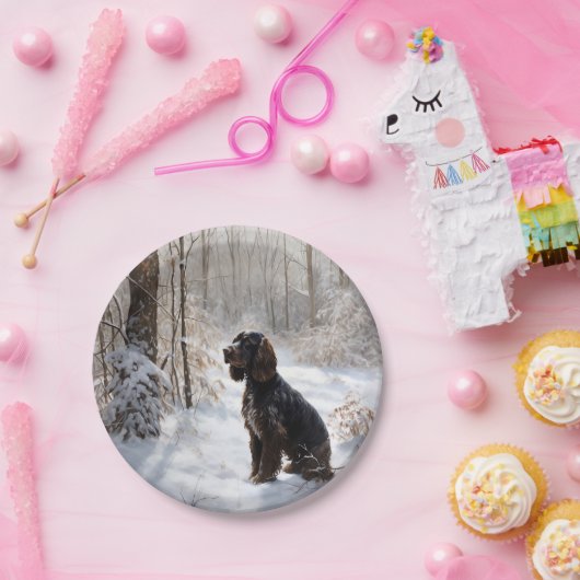 コッカースパニエル犬レッツスノークリスマス ペーパープレート (パーティー)