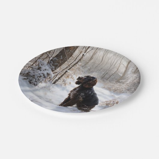 コッカースパニエル犬レッツスノークリスマス ペーパープレート (アングル)