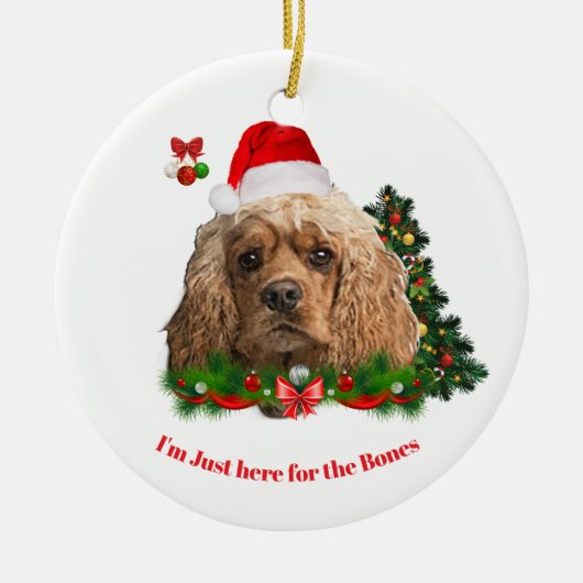 コッカースパニエル犬動物クリスマス セラミックオーナメント (正面)