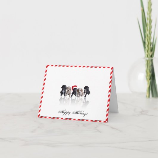 コッカースパニエル犬子犬たちインサンタハットクリスマスカード シーズンカード (正面)