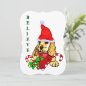 コッカースパニエル犬子犬のクリスマス シーズンカード (スタンド正面)