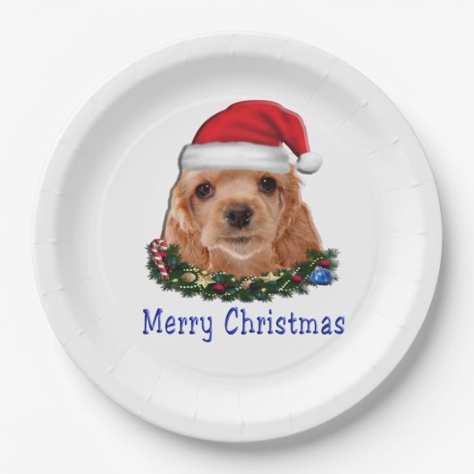 コッカースパニエル犬子犬のクリスマス ペーパープレート (正面)