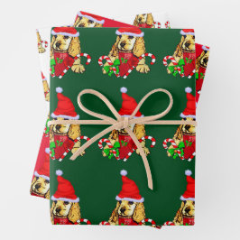 コッカースパニエル犬子犬のクリスマス ラッピングペーパーシート