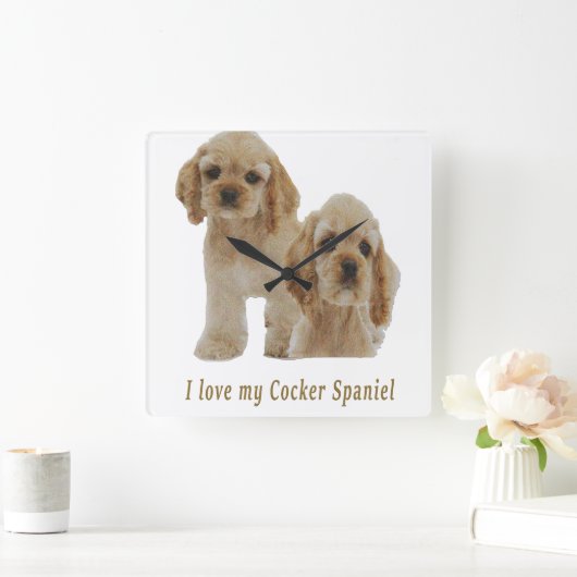 コッカースパニエル犬子犬の時計 スクエア壁時計 (ホーム)