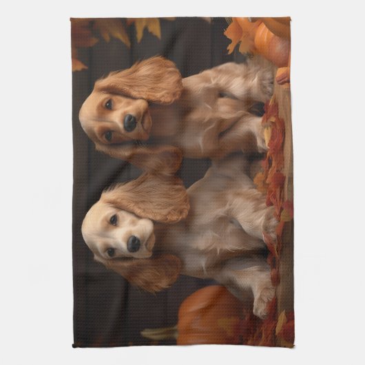 コッカースパニエル犬子犬オータムデライトカボチャ キッチンタオル (縦)