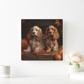 コッカースパニエル犬子犬オータムデライトカボチャ スクエア壁時計 (ホーム)