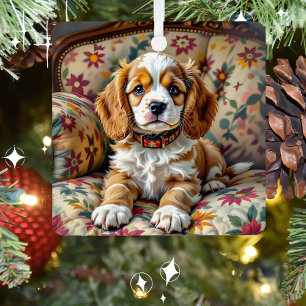 コッカースパニエル犬子犬パーソナライズされたクリスマス メタルオーナメント