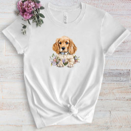 コッカースパニエル犬子犬ペットウォーター色の花 Tシャツ