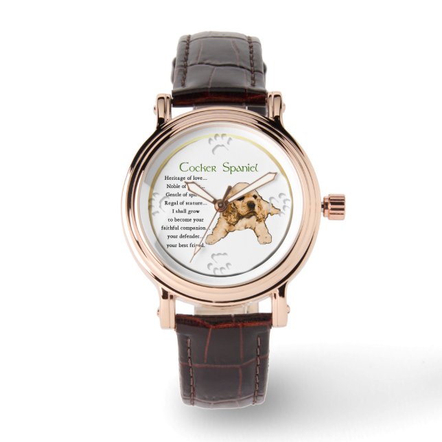コッカースパニエル犬子犬ラバーズアート 腕時計 (正面)