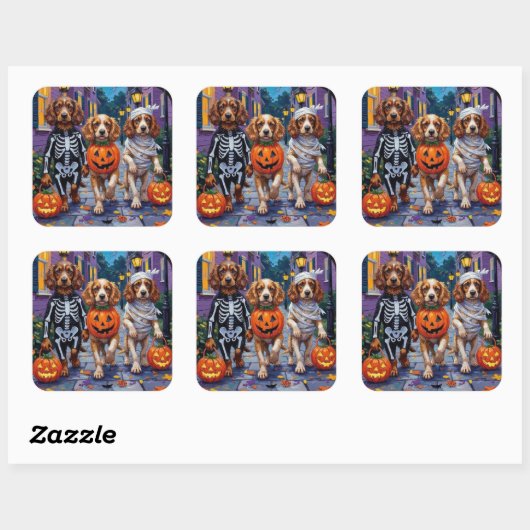 コッカースパニエル犬犬ハロウィーンでのトリックまたはトリートメント スクエアシール (シート)