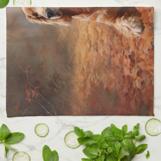 コッカースパニエル犬紅葉秋インスパイア キッチンタオル (折り畳み)