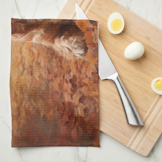 コッカースパニエル犬紅葉秋インスパイア キッチンタオル (四つ折り)