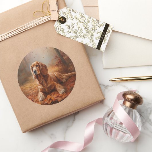 コッカースパニエル犬紅葉秋インスパイア ラウンドシール (ギフト)