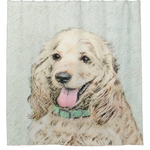 コッカースパニエル犬絵画バフズ – オリジナルドッグアート シャワーカーテン