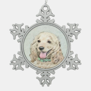 コッカースパニエル犬絵画バフズ – オリジナルドッグアート スノーフレークピューターオーナメント