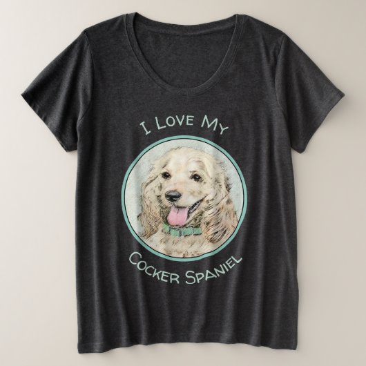 コッカースパニエル犬絵画バフズ – オリジナルドッグアート プラスサイズTシャツ (デザイン正面)