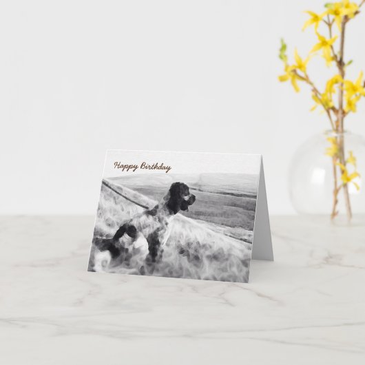 コッカースパニエル犬誕生日 カード (黄色い花)