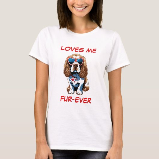 コッカースパニエル犬赤いハートハート型サングラス Tシャツ (正面)