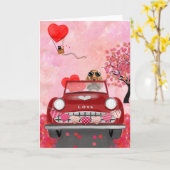コッカースパニエル犬車ハートバレンタイン カード (黄色い花)