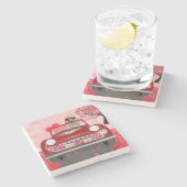 コッカースパニエル犬車ハートバレンタイン ストーンコースター (横)