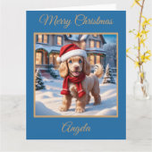 コッカースパニエル犬遊パピーの雪 カード (黄色い花)