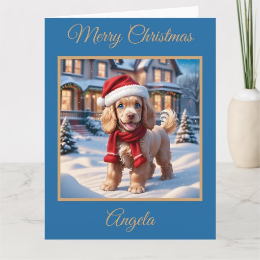 コッカースパニエル犬遊パピーの雪 カード (正面)