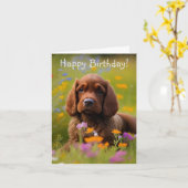 コッカースパニエル犬 カード (黄色い花)