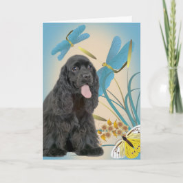 コッカースパニエル犬・ドラゴン・フライ・アンド・バター カード