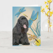 コッカースパニエル犬・ドラゴン・フライ・アンド・バター カード (黄色い花)