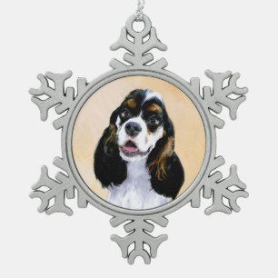 コッカースパニエル犬(パルティ)絵画の – オリジナルドッグアート スノーフレークピューターオーナメント