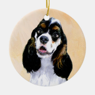 コッカースパニエル犬(パルティ)絵画の – オリジナルドッグアート セラミックオーナメント
