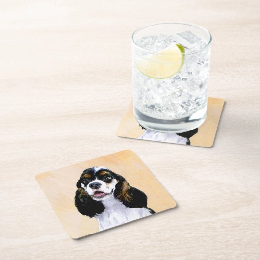 コッカースパニエル犬（パーティ）絵画ズ-オリジナルドッグアート スクエアペーパーコースター (インサイチュ)