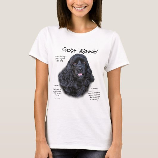 コッカースパニエル犬（黒）履歴デザイン Tシャツ (正面)