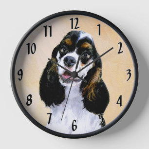 コッカースパニエル犬(Parti)絵画ズ – オリジナルドッグアート 壁時計