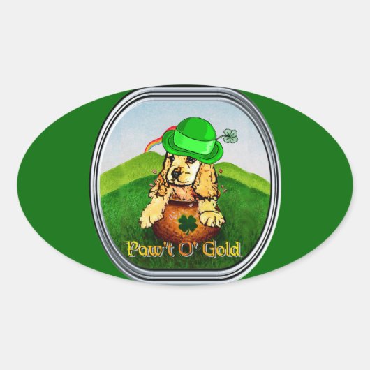 コッカースパニエル犬St patricks day 楕円形シール (正面)