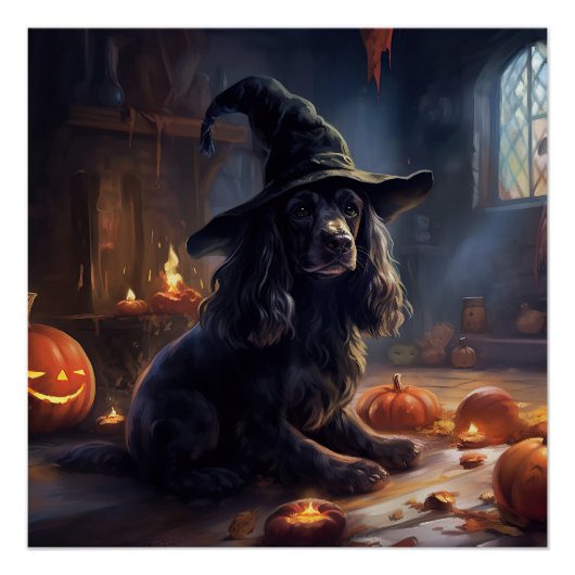 コッカースパニエル かぼちゃ ハロウィン おばけ ポスター (正面)