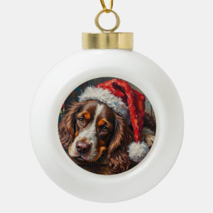 コッカースパニエル 犬 ビンテージ クリスマス オモチャ箱 セラミックボールオーナメント